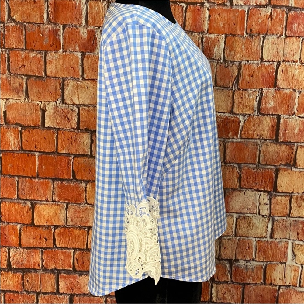 Liz Claiborne Lace Trimmed‎ Blue Gingham Top - Picture 6 of 8